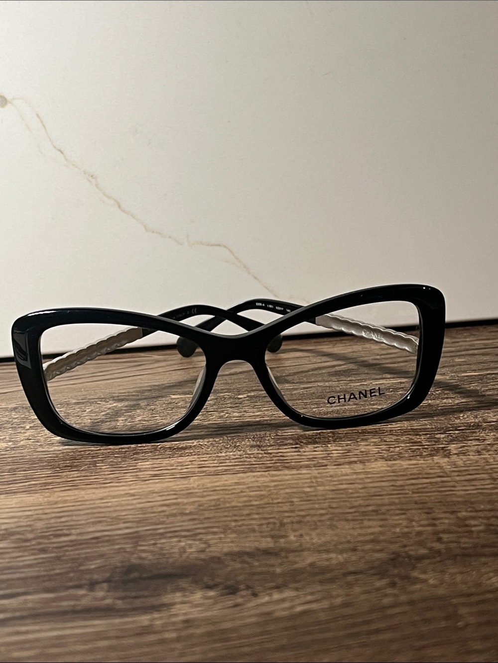 Authentic CHANEL Black Glasses with quilted Silver Temples 3358-A c.501